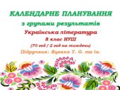 Календарне планування з ГР. Українська література. 8 клас НУШ. Яценко Т. О. та ін. (70 год / 2 год на тиждень)