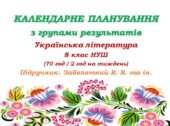Календарне планування з ГР. Українська література. 8 клас НУШ. Заболотний В. В. та ін. (70 год / 2 год на тиждень). Модель оцінювання 1