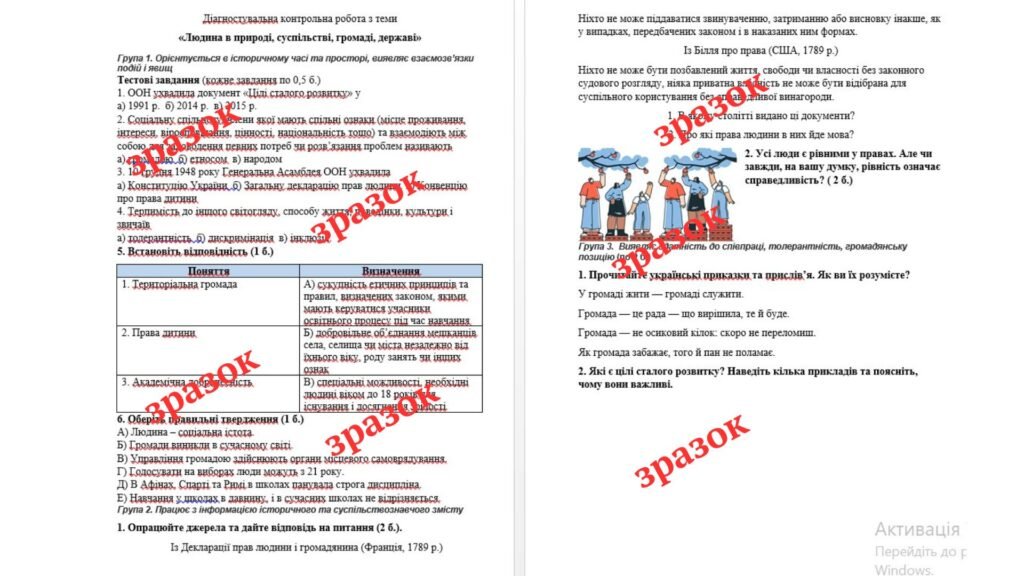 Головне зображення розробки: Діагностувальна контрольна робота з теми «Людина в природі, суспільстві, громаді, державі» (Пометун) за групами результатів