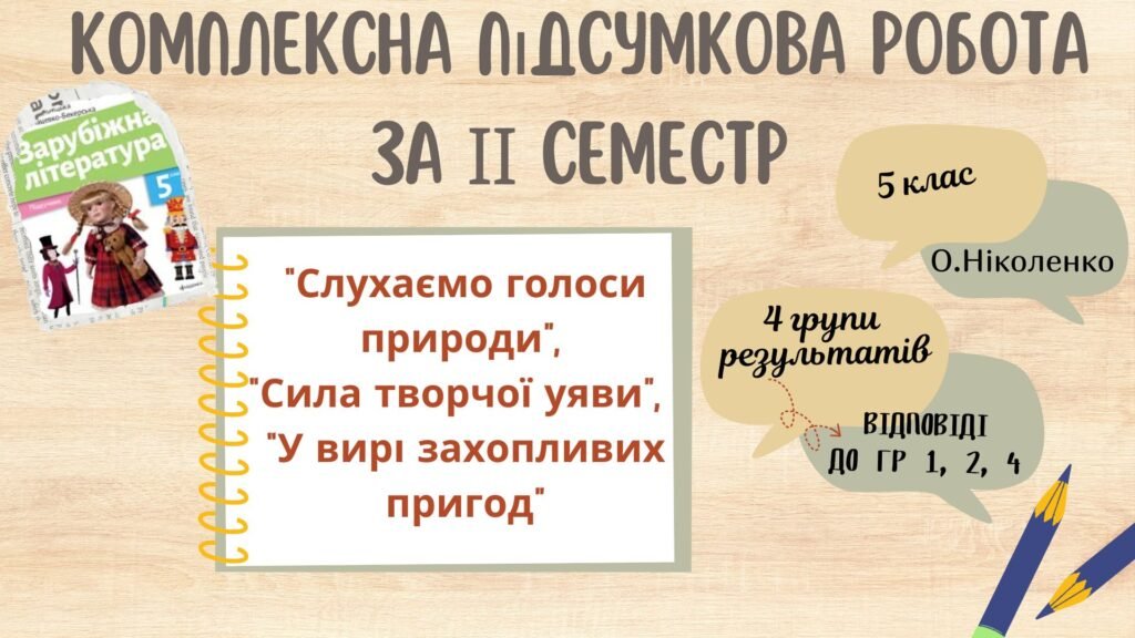 Головне зображення розробки: ПІДСУМКОВА КОНТРОЛЬНА РОБОТА З ГРУПАМИ РЕЗУЛЬТАТІВ ЗА ІІ СЕМЕСТР із зарубіжної літератури для 5 класу