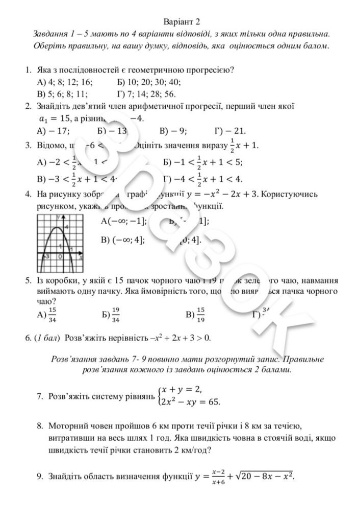 Головне зображення розробки: Завдання для річного оцінювання учнів екстернів з алгебри 9 клас / Підсумкова контрольна робота з алгебри 9 клас