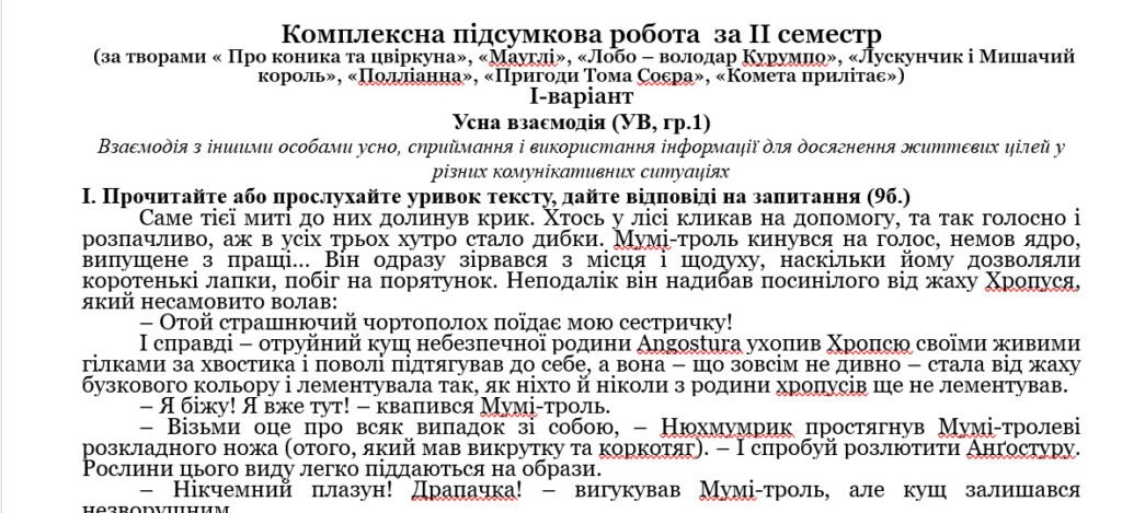 Головне зображення розробки: Комплексна підсумкова робота із зарубіжної літератури для 5 класу за II семестр за підручником Ніколенко