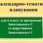Календарно тематичне планування з географії з групами результатів для 6 класу за програмою Запотоцького с С та за підручником Запотоцького