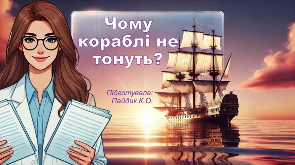 Головне зображення розробки: Чому кораблі не тонуть, або знайомство з Архімедовою силою (Густина, сила Архімеда, умови плавання тіл)