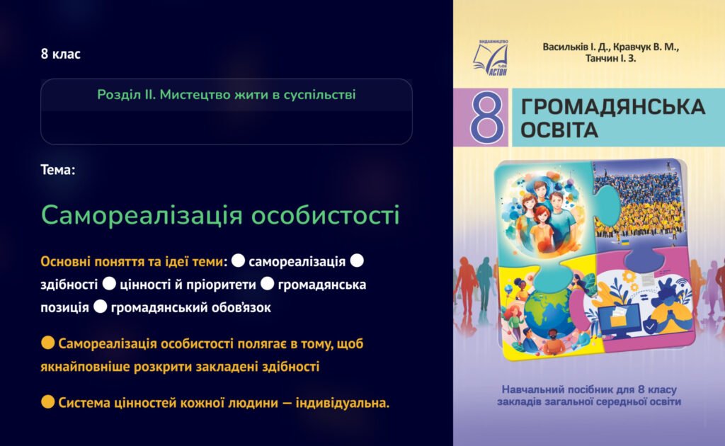 Головне зображення розробки: презентація “Самореалізація особистості. “. Громадянська освіта 8 клас НУШ