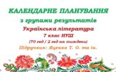 Календарне планування з ГР. Українська література. 7 клас НУШ. Яценко Т.О. та ін. (70 год / 2 год на тиждень)
