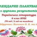 Календарне планування з ГР. Українська література. 8 клас НУШ. Калинич О. В. та ін. (70 год / 2 год на тиждень). Модель оцінювання 1