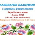Календарне планування з ГР. Українська мова. 8 клас НУШ. Заболотний О. В., Заболотний В. В. (140 год / 4 год на тиждень)