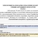 КТП з ГР із зарубіжної літератури 8 клас НУШ (70 год.) до підручника Волощук Є.
