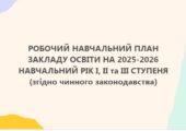 РОБОЧИЙ НАВЧАЛЬНИЙ ПЛАН ЗАКЛАДУ ОСВІТИ НА 2025-2026 НАВЧАЛЬНИЙ РІК (1-2,3-4 – під керівництвом О.Я. Савченко) 5-8, 9, 10-11 КЛАС+ пояснювальна записка
