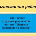 Діагностична робота для 7 класу на тему “Природа материків і океанів” з групами результатів.
