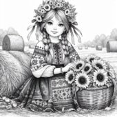 Розмальовка для дітей дівчинка українка НУШ