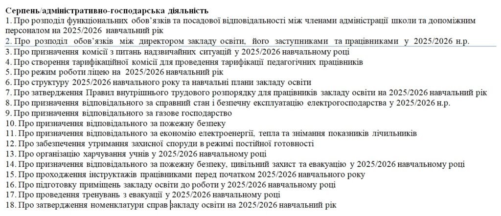 Головне зображення розробки: Накази адміністративно-господарської діяльності закладу освіти на серпень 2025/2026 н.р.