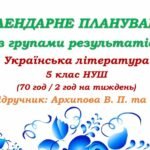 Календарне планування з ГР. Українська література. 5 клас НУШ. Підручник: Архипова В. П. та ін. (70 год / 2 год на тиждень). Модель оцінювання 1
