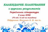Календарне планування з ГР. Українська література. 5 клас НУШ. Калинич О. В. та ін. (70 год / 2 год на тиждень). Модель оцінювання 1