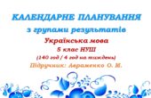 Календарне планування з ГР. Українська мова. 5 клас НУШ. Підручник: Авраменко О. М. та ін. (140 год / 4 год на тиждень)