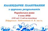Календарне планування з ГР. Українська мова. 5 клас НУШ. Заболотний О. В. та ін. (140 год / 4 год на тиждень). Модель оцінювання 1
