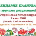 Календарне планування з ГР. Українська література. 7 клас НУШ. Авраменко О. М. та ін. (70 год / 2 год на тиждень). Модель оцінювання 1