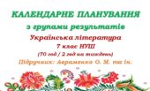 Календарне планування з ГР. Українська література. 7 клас НУШ. Підручник: Авраменко О. М. та ін. (70 год / 2 год на тиждень)
