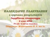 Календарне планування з ГР. Зарубіжна література. 8 клас НУШ. Міляновська Н. Р. та ін. (70 год / 2 год на тиждень)
