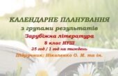 Календарне планування з ГР. Зарубіжна література. 8 клас НУШ. Ніколенко О. М. та ін. (35 год / 1 год на тиждень)