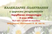 Календарне планування з ГР. Зарубіжна література. 8 клас НУШ. Ніколенко О. М. та ін. (52,5 год / 1,5 год на тиждень)
