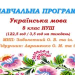 Навчальна програма. Українська мова. 8 клас НУШ. Підручник: Авраменко О. М. та ін. (122,5 год / 3,5 год на тиждень)