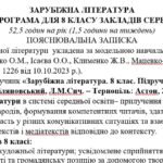 Навчальна програма із зарубіжної літератури 8 клас НУШ (52,5 год.) до підручника Міляновської Н.