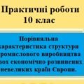 Практична робота №1 для 10 класу на тему “Порівняльна характеристика структури промислового виробництва двох економічно розвинених невеликих країн Євр