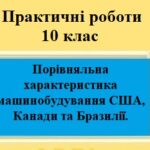 Практична робота №6 для 10 класу на тему “Порівняльна характеристика машинобудування США, Канади та Бразилії”