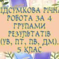 Комплексна річна підсумкова робота за 4 групами результатів (УВ, ПТ, ПВ, ДМ) для 5 класу із зарубіжної літератури