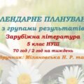 Календарне планування з ГР. Зарубіжна література. 5 клас НУШ. Міляновська Н. Р. та ін. (70 год / 2 год на тиждень). Модель оцінювання 1