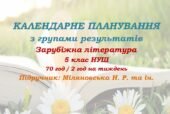 Календарне планування з ГР. Зарубіжна література. 5 клас НУШ. Міляновська Н. Р. та ін. (70 год / 2 год на тиждень)
