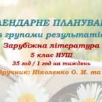 Календарне планування з ГР. Зарубіжна література. 5 клас НУШ. Ніколенко О. М. та ін. (35 год / 1 год на тиждень). Модель оцінювання 2