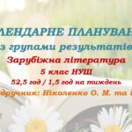 Календарне планування з ГР. Зарубіжна література. 5 клас НУШ. Ніколенко О. М. та ін. (52,5 год / 1,5 год на тиждень). Модель оцінювання 1