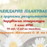 Календарне планування з ГР. Зарубіжна література. 5 клас НУШ. Ніколенко О. М. та ін. (70 год / 2 год на тиждень). Модель оцінювання 1