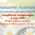 Календарне планування з ГР. Зарубіжна література. 6 клас НУШ. Ніколенко О. М. та ін. (35 год / 1 год на тиждень). Модель оцінювання 2