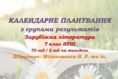 Календарне планування з ГР. Зарубіжна література. 7 клас НУШ. Міляновська Н. Р. та ін. (70 год / 2 год на тиждень). Модель оцінювання 1