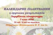 Календарне планування з ГР. Зарубіжна література. 7 клас НУШ. Міляновська Н. Р. та ін. (70 год / 2 год на тиждень). Модель оцінювання 1