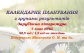 Календарне планування з ГР. Зарубіжна література. 7 клас НУШ. Ніколенко О. М. та ін. (52,5 год / 1,5 год на тиждень). Модель оцінювання 1
