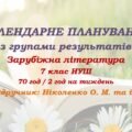 Календарне планування з ГР. Зарубіжна література. 7 клас НУШ. Ніколенко О. М. та ін. (70 год / 2 год на тиждень). Модель оцінювання 1