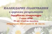 Календарне планування з ГР. Зарубіжна література. 7 клас НУШ. Ніколенко О. М. та ін. (70 год / 2 год на тиждень). Модель оцінювання 1