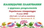 Календарне планування з ГР. Українська література. 8 клас НУШ. Архипова В. П. та ін. (52,5 год / 1,5 год на тиждень). Модель оцінювання 1