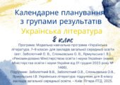 Календарне планування уроків української літератури у 8 класі на 2025/2026 н.р. за підручником О.Заболотного