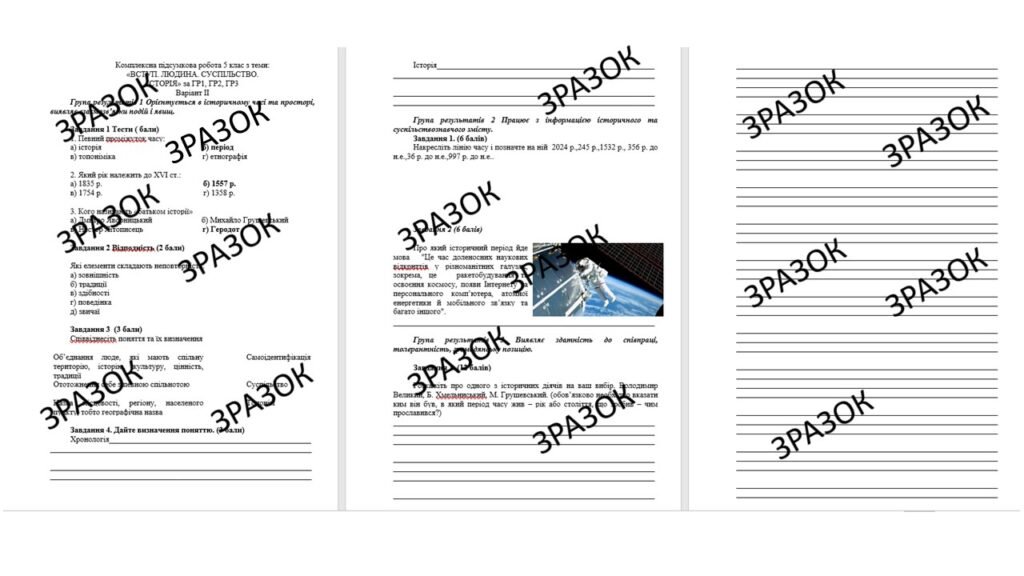 Головне зображення розробки: Комплексна підсумкова робота з історії 5 клас Пометун з теми: «ВСТУП. ЛЮДИНА. СУСПІЛЬСТВО. ІСТОРІЯ» за ГР