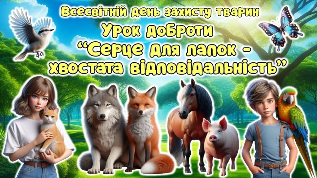 Головне зображення розробки: Мегазбірка до 4 жовтня – Всесвітнього дня захисту тварин. Урок доброти “Серце для лапок – хвостата відповідальність” Презентація + розтяжка + конспект