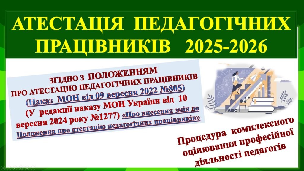 Головне зображення розробки: АТЕСТАЦІЯ ПЕДПРАЦІВНИКІВ 2026. ОРГАНІЗАЦІЯ АТЕСТАЦІЇ ПЕДАГОГІЧНИХ ПРАЦІВНИКІВ В 2025-2026 НАВЧАЛЬНОМУ РОЦІ