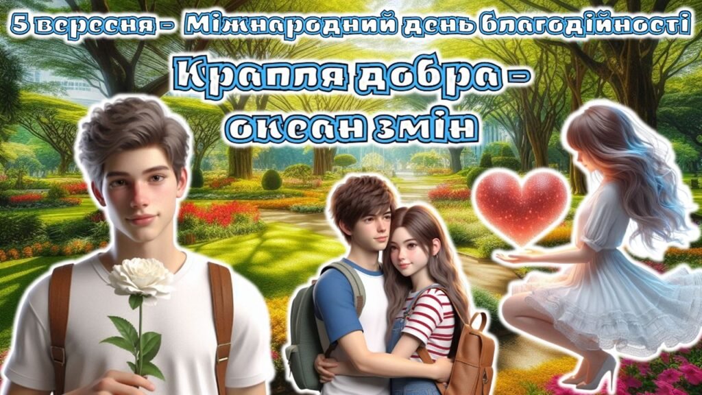 Головне зображення розробки: 5 вересня – День благодійності. Анімована інформаційно-ігрова презентація “Крапля добра – океан змін”