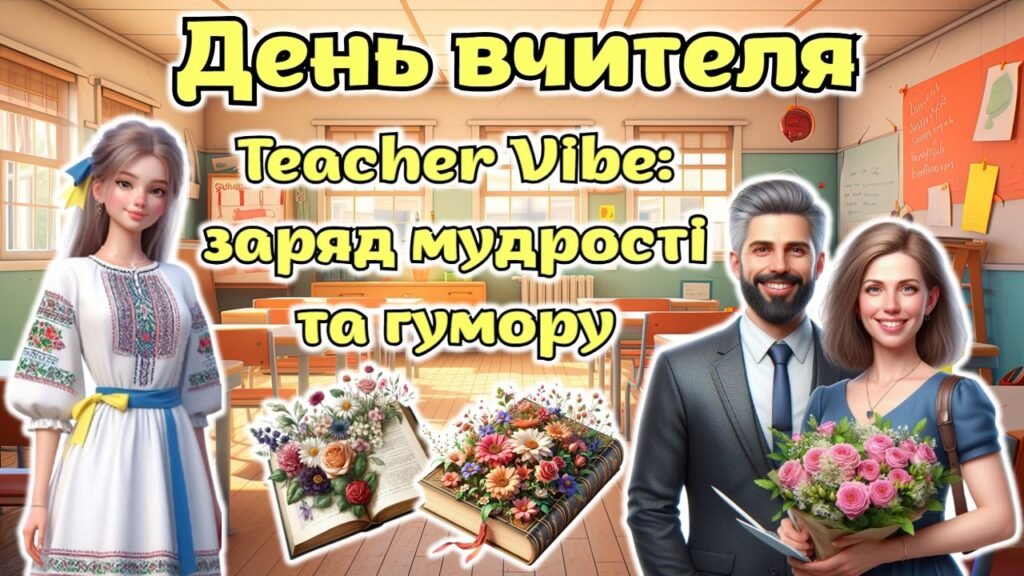 Головне зображення розробки: День вчителя 2025. Анімована інформаційно-ігрова презентація “Tеаcher Vibe: заряд мудрості та гумору”