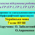 КПР № 1 з української мови 7 клас НУШ з теми: «Повторення та узагальнення вивченого. Орфографічний практикум»